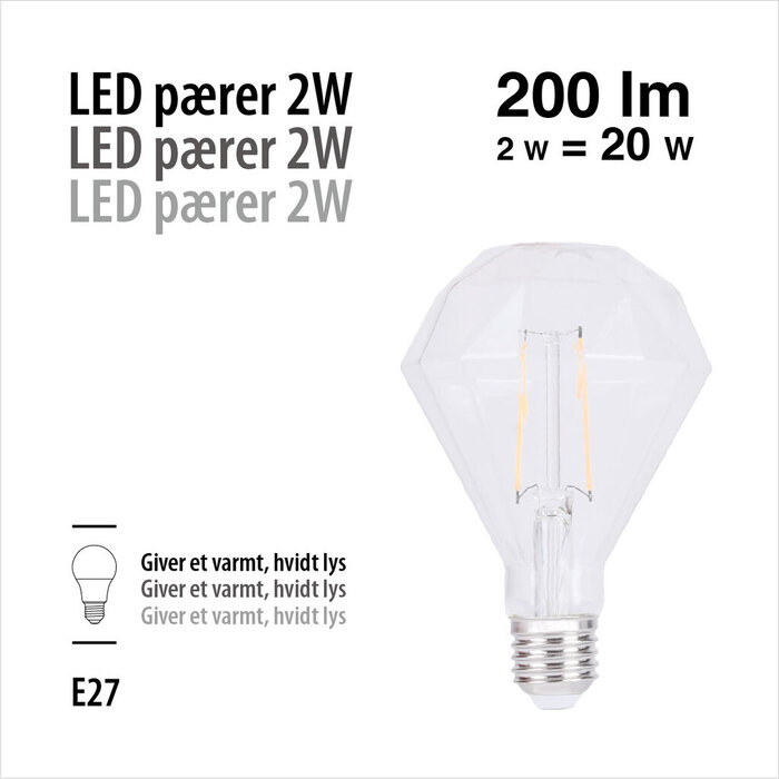LED-filamentpære diamant 2 W E27